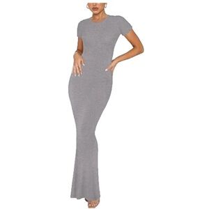NWT ReoRia Elegant Ribbed Gray Maxi Dress Size S